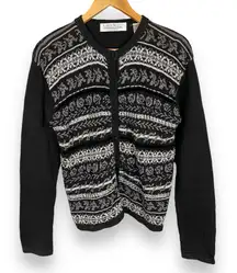 Vintage Cardigan Sweater Women Black Metallic Christmas Holiday Festive Medium‎
