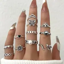 NEW 11pc Silver Stackable Rings, Snake Jewelry, Butterfly Ring, Eye Design