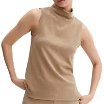 Kerisma Women's S/M Tan Wool Cashmere Blend Sleeveless Mock Neck Slip On Blouse