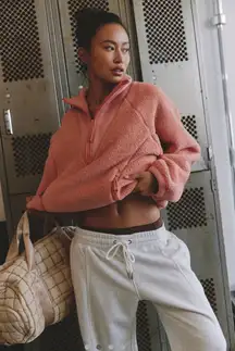 Free People Ready Set Rib Fleece Pullover Frosted Peach Size Large