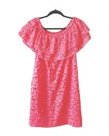 Trina Turk trina  NWT Neon Pink Allover Lace Ruffle Mini Dress