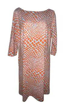 J. McLaughlin Shift Dress Size Large Catalina Cloth Orange‎ Blue Animal Print