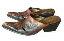 Carlos by Carlos Santana Brown Leather Stitched Western Mule Heels Womens 10