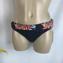 Kenneth Cole Black Floral Foldover Waistband Bikini Swim Bathing Suit NEW S
