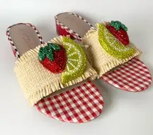 Betsey Johnson Lindyy Fruit Embellished Slide Sandals Summer Slides Size 9.5 NEW