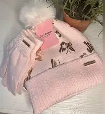 Juicy Couture Baby Pink Beanie Pom Pom And Glove Set NWT