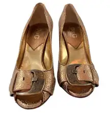 D&G Dolce & Gabbana Metallic Crackled Leather Buckle Pumps