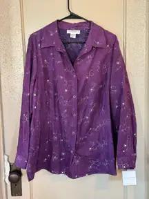 Sag Harbor NWT Floral Embroidered Top Womens 1X Elegant Purple Fall Tops