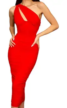 House Of CB Valentina Bodycon One Shoulder Midi Dress Red Size XS NWOT