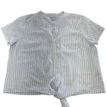 J.Crew‎ Top Womens Large White River Stripe Seacoast Tie Front Button Up Shirt
