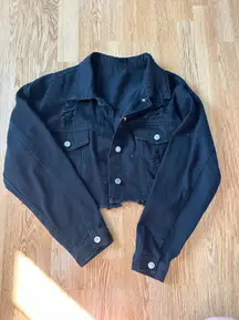 Cropped Black Denim Jacket