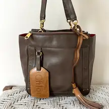 Chloé Chloe Eden Leather Brown Tote Bag with Tassel