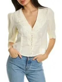 Free People Laurie Embroidered Top Cream XS