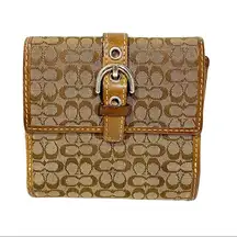 Coach Brown Small C Snap Button Card Fold Wallet Multi Pocket