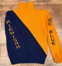 Rare Vintage 1950s University of Michigan Colorblock Navy & Yellow Cheer Sweater