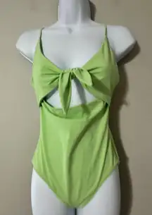 Wilfred Aritzia Lime Green Tie Front Cutout One Piece Swimsuit Women's Medium