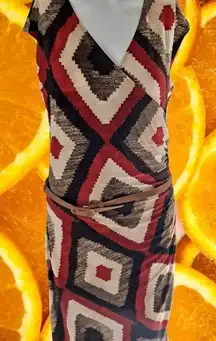 LAUREN Red, Black and‎ Tan Geometric Shape Dress Size M