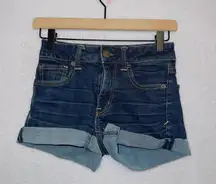 American Eagle AE Dark Wash Denim Low Rise Super Stretch Rolled Cuff Shorts