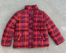 Urban Outfitters Riley Orange Plaid Puffer Coat NO HOOD SMALL