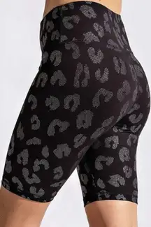 Rae Mode Black‎ Leopard Print Biker Shorts M High Waist Stretch Active