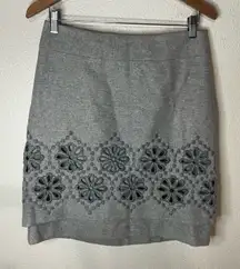WEEKEND MaxMara Womens 6 Grey Embroidered Virgin Wool Tiered Floral Skirt