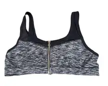 LULULEMON Black and Gray Sports Bra with rose gold zipper and mesh details 10
