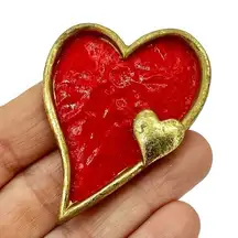 Vintage double heart hand painted pin