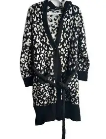 UGG  Judith Cardigan Robe Women's M/L Black White Fuzzy Soft Belt Closure