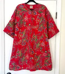 Neiman Marcus Vintage Red Asian‎ Floral House Coat Kimono Robe Hong Kong