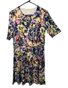 London Times Floral Dress Size 10P Elastic Waist Short Sleeve Back Zip NWT