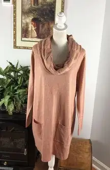 Soho Womens Cowl Neck Peach Knit Sweater Sz Large Tunic Long Sleeve Pullover