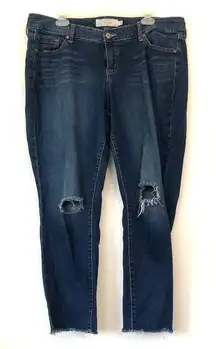 TORRID Plus Size Dark Wash Ripped Distressed Raw Hem Cropped Crop Skinny Jeans