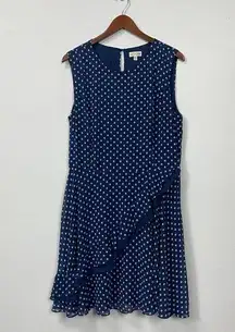 Maison Jules Women's XXL Blue Shadow Dot Sleeveless Asymetric Cut Front Dress