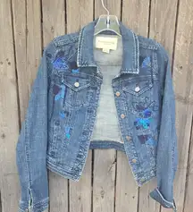 Pilcro By Anthropologie Blue Embroidered Jean Jacket