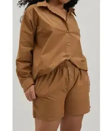 DONNI. Cotton Poplin Pull On Elastic Waist The Pop Boxers Short Camel Women's XS