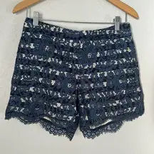 Cartonnier Blue Lace Shorts Side Zip Pockets Preppy Boho Spring Vacation