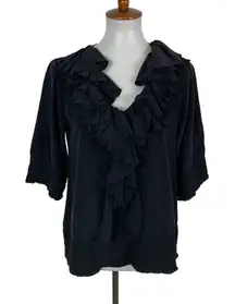 Fifteen Twenty Black 100% Silk Ruffle Blouse Top XS