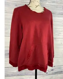 Soft Surroundings Sweatshirt Womens PM Satin Trim Fleece Lining Pocket Wine Red