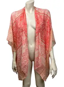 Simply Noelle Orange Eastern Print Open Kimono Cover‎ Up