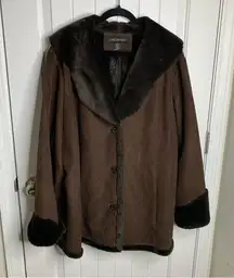 Lane Bryant  brown faux fur faux suede leather coat size 28 penny lane