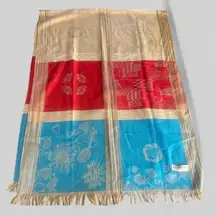 Ladies 100% Pashmina floral artsy printed scarf classic stunning red blue tan