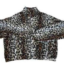 Forever 21  Leopard Cheetah Teddy Zip Up Jacket Black Brown Medium Mob Wife