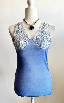 Blue Lace Babydoll Tank Top Y2K 2000s Fairycore Coquette Romantic Small