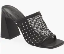 Open Edit Sienna Black Mesh Jewel Embellished Block Heel Sandal