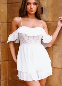 White Cold Shoulder Pleated Romper