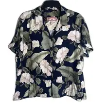 Caribbean Joe Short Sleeve Blue Tropical Button Front Hawaiian Shirt Sz XL