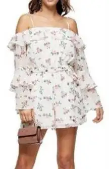 NWT TopShop Floral Cold Shoulder Swiss Dot Long Sleeve Romper Size 8