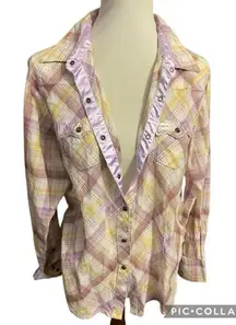 Wrangler Ultra 20X Fit Plaid Multi-Color Button Down Snap Jewel Buttons w/ Laven