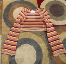 NWOT Yellow The Label Stripe Colorful Square Neck Sweater Cropped Women’s Small