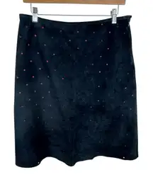 Acorn Black Suede Leather Peek-A-Boo Burgundy Lining A-Line Short Skirt Size 8